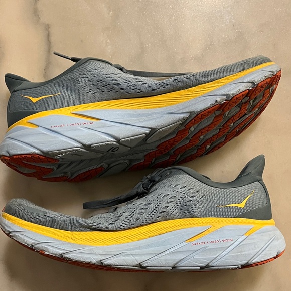 Hoka One One Clifton 8 Men's Charcoal and Mustard Athletic Shoes - Picture 2 of 9